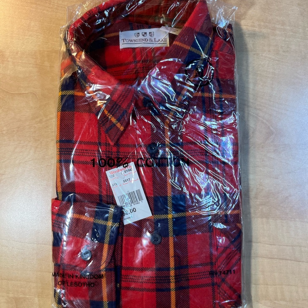 Townsend & Lake Flannel Shirt Mens M Plaid Red Black 100% COTTON NWT NOS